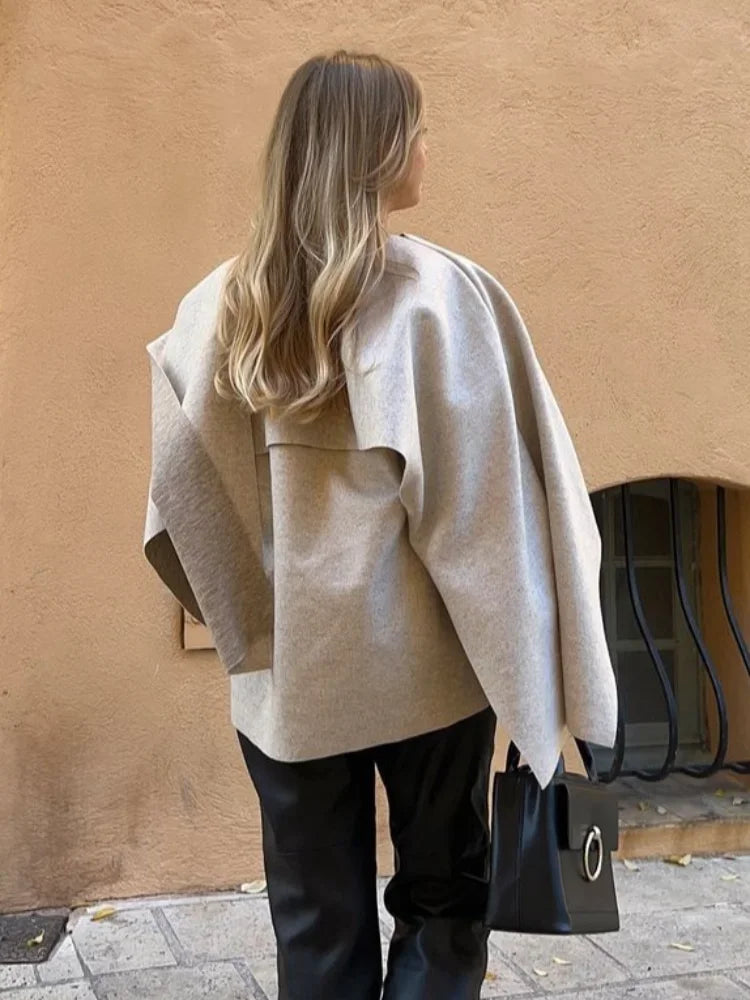 White Wool Coat with Scarf Collar