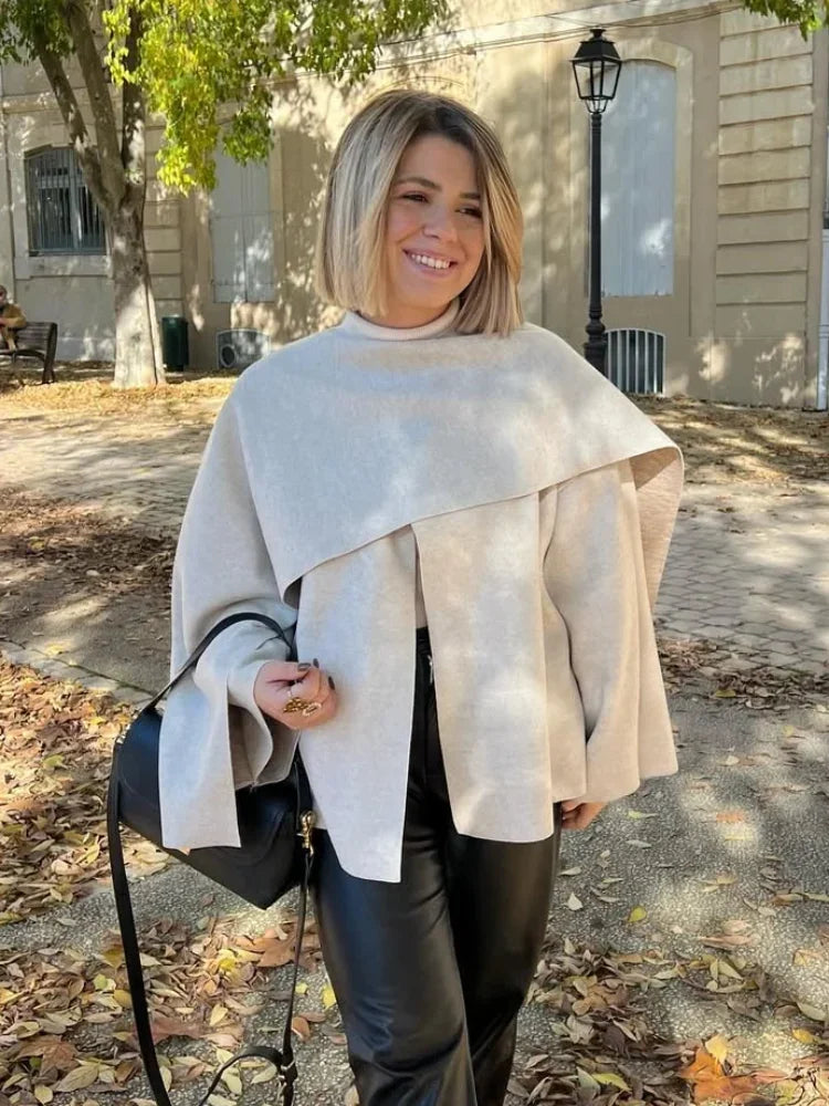 White Wool Coat with Scarf Collar