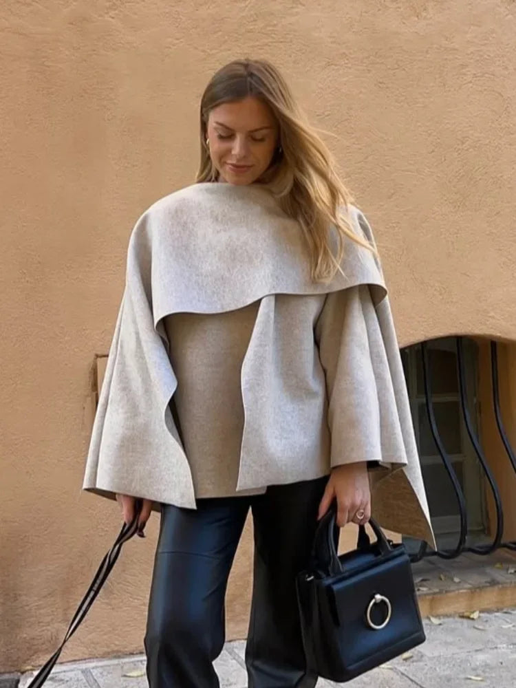 White Wool Coat with Scarf Collar