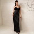 White Satin Spaghetti Strap Backless V-Neck Maxi Dress