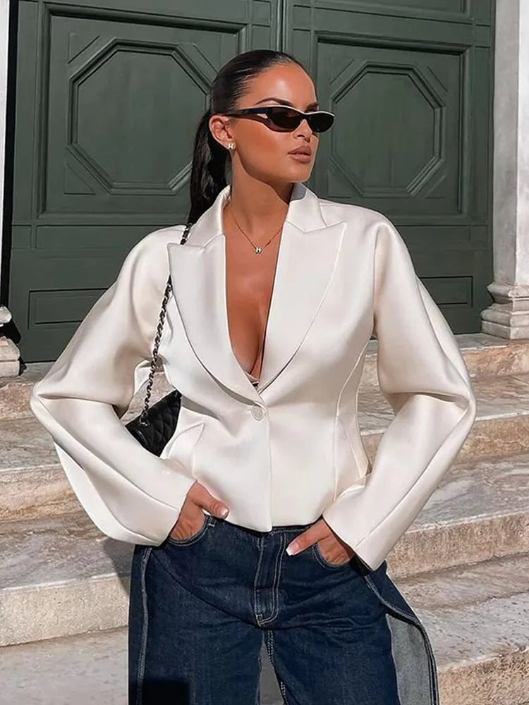 White V-neck Blazer Mini Coat