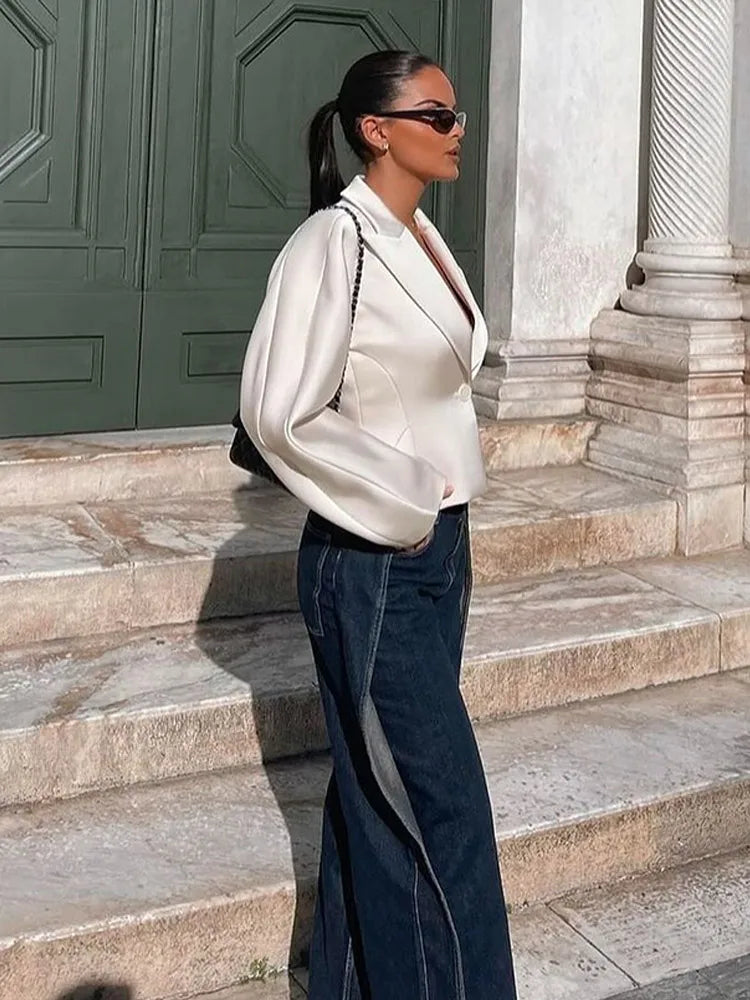 White V-neck Blazer Mini Coat