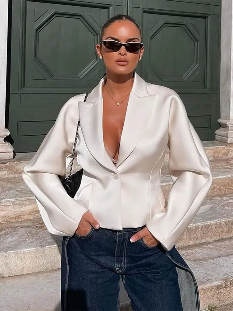 White V-neck Blazer Mini Coat