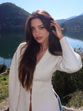 White V-neck Wool Coat
