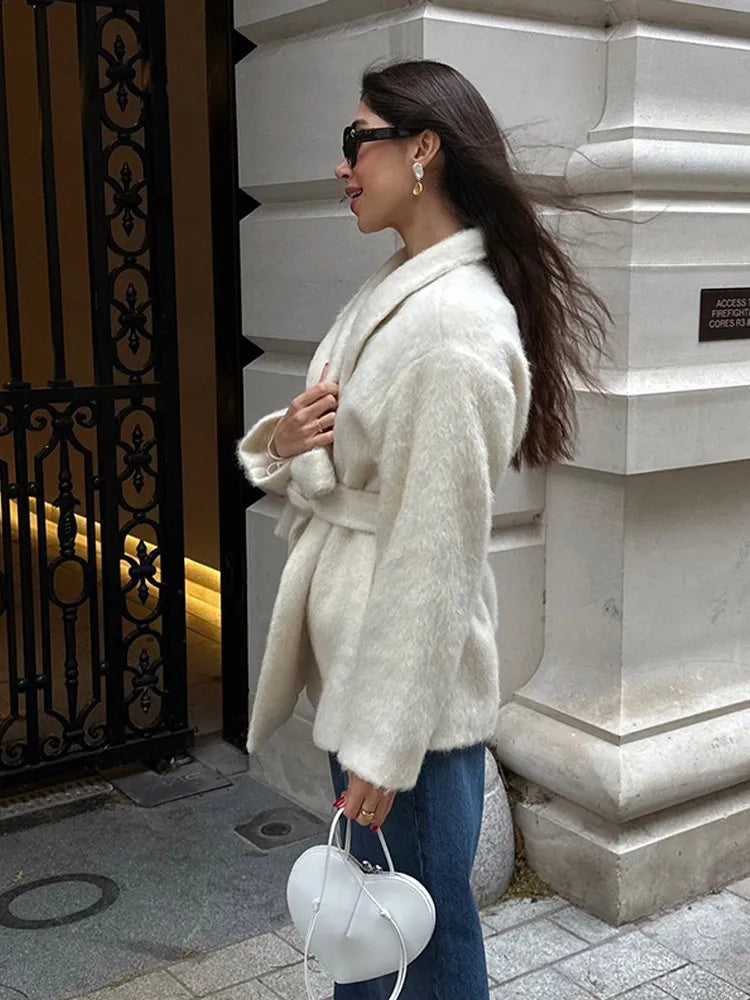 White Short Wool Blend Coat
