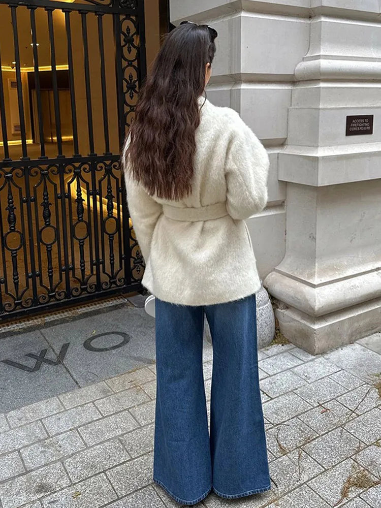 White Short Wool Blend Coat