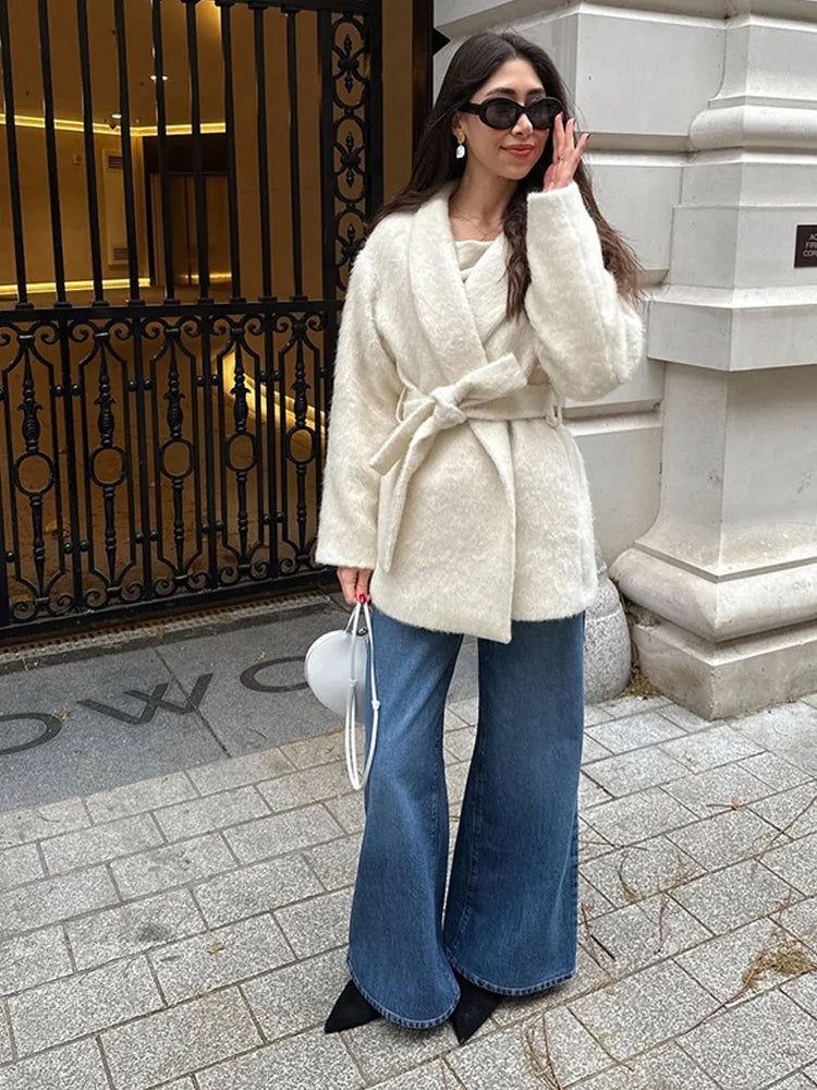 White Short Wool Blend Coat