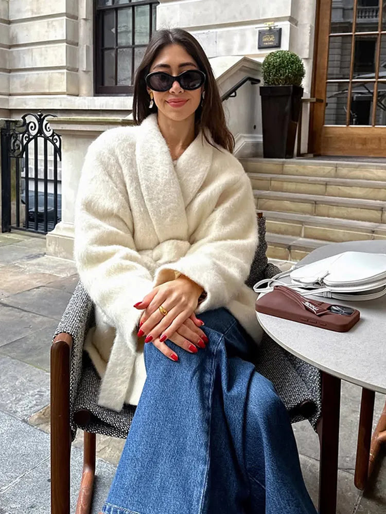 White Short Wool Blend Coat