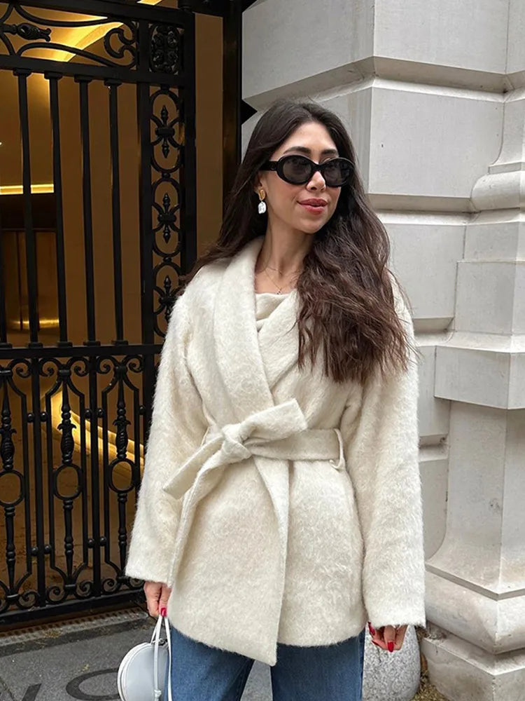 White Short Wool Blend Coat