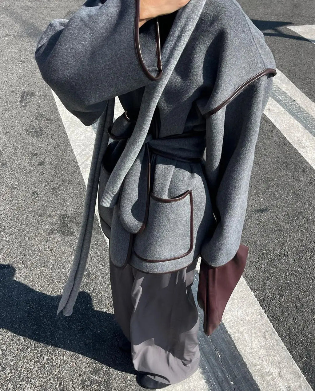 Contrast Stitch Wool Coat