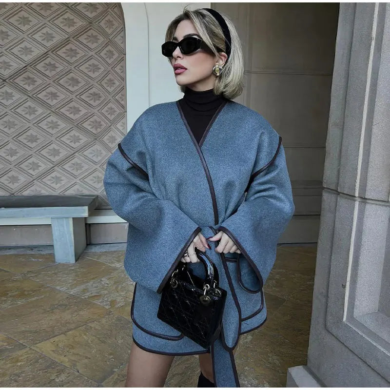 Contrast Stitch Wool Coat