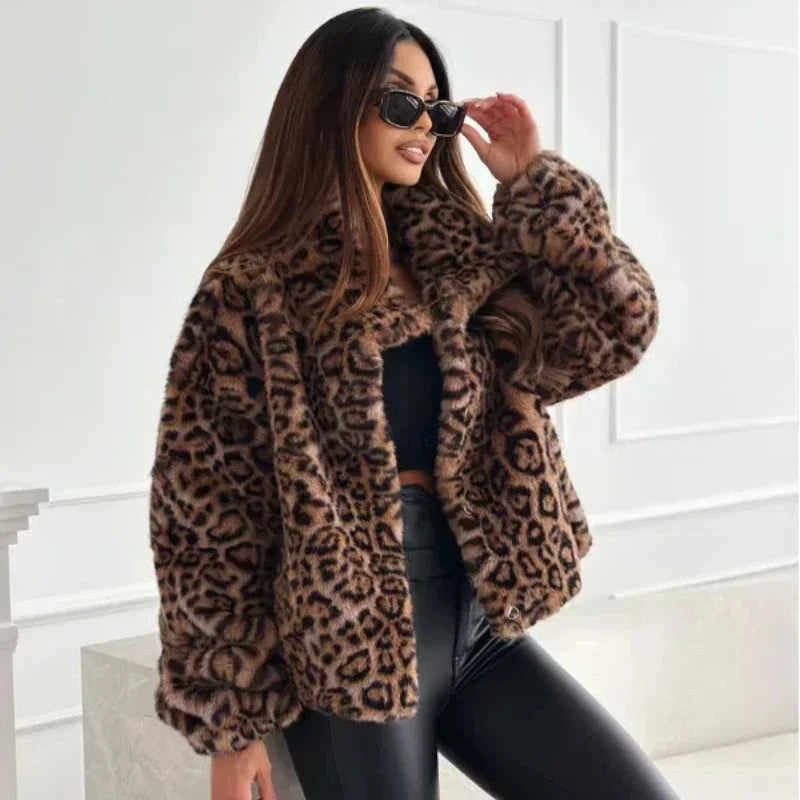 Faux Texture Leopard Coat
