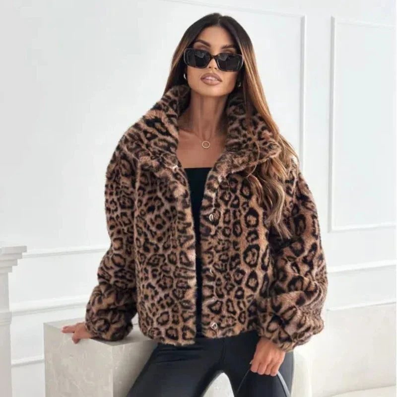 Faux Texture Leopard Coat