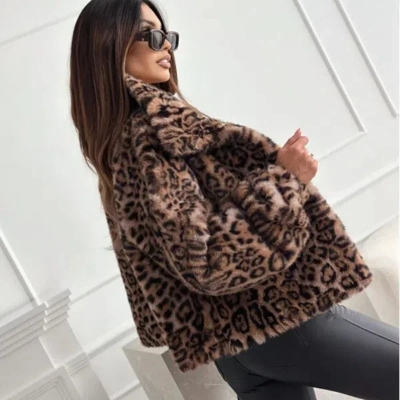 Faux Texture Leopard Coat