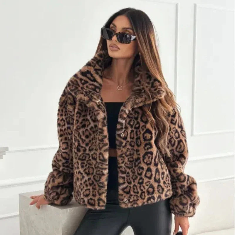 Faux Texture Leopard Coat