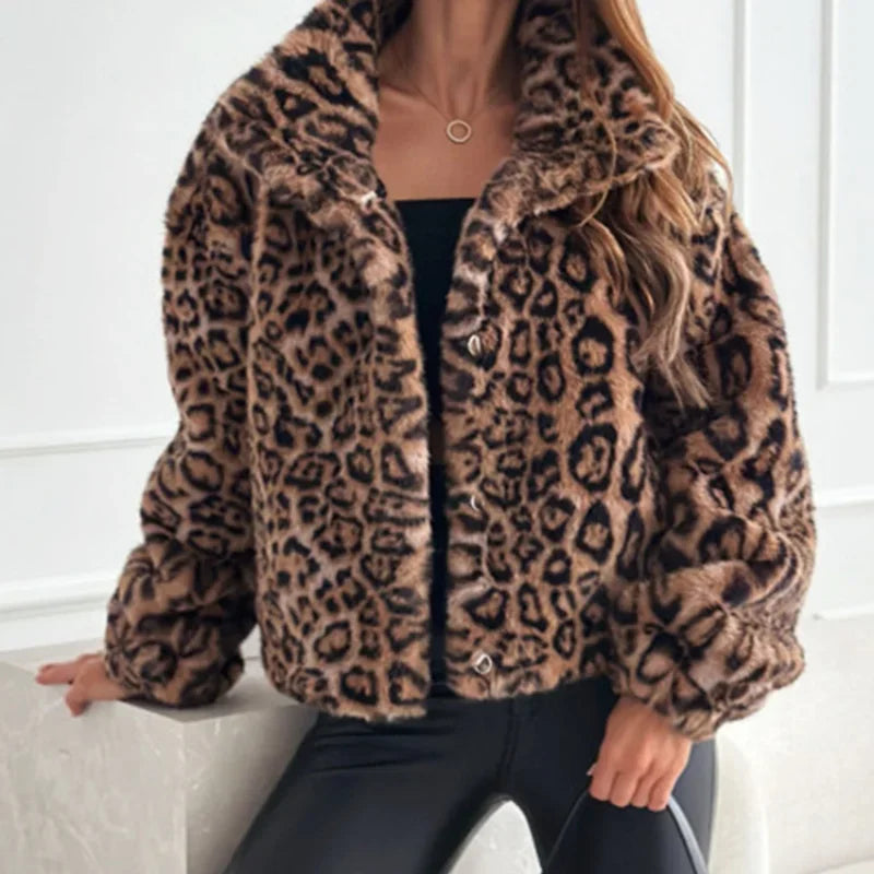 Faux Texture Leopard Coat