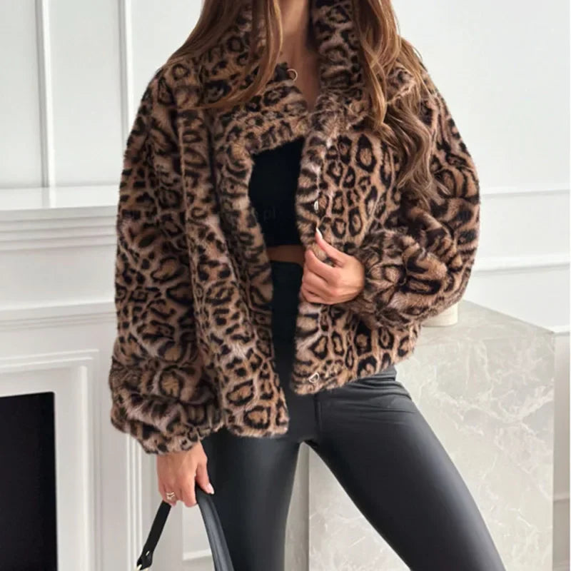 Faux Texture Leopard Coat