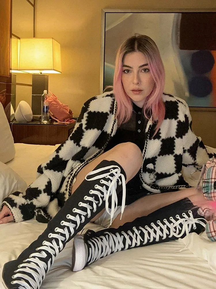 Black & White Checked Cotton Coat