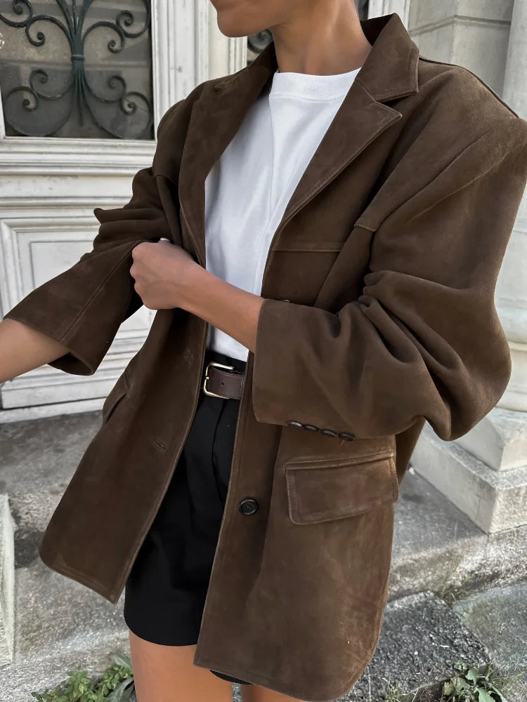 Brown Double Pocket Blazer Mini Coat