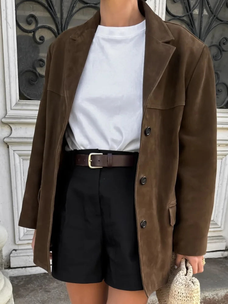 Brown Double Pocket Blazer Mini Coat
