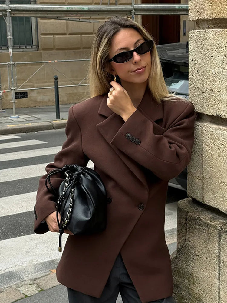 Brown Pocket Blazer Mini Coat