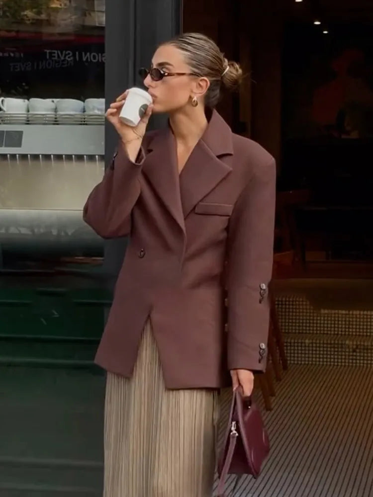 Brown Pocket Blazer Mini Coat