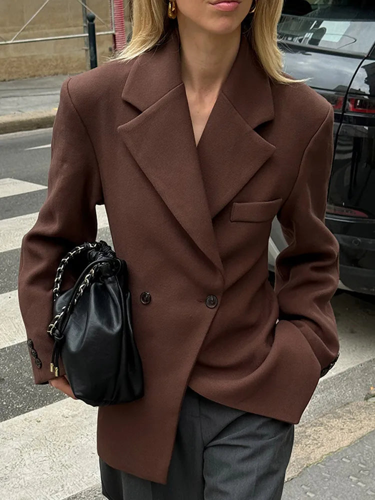 Brown Pocket Blazer Mini Coat