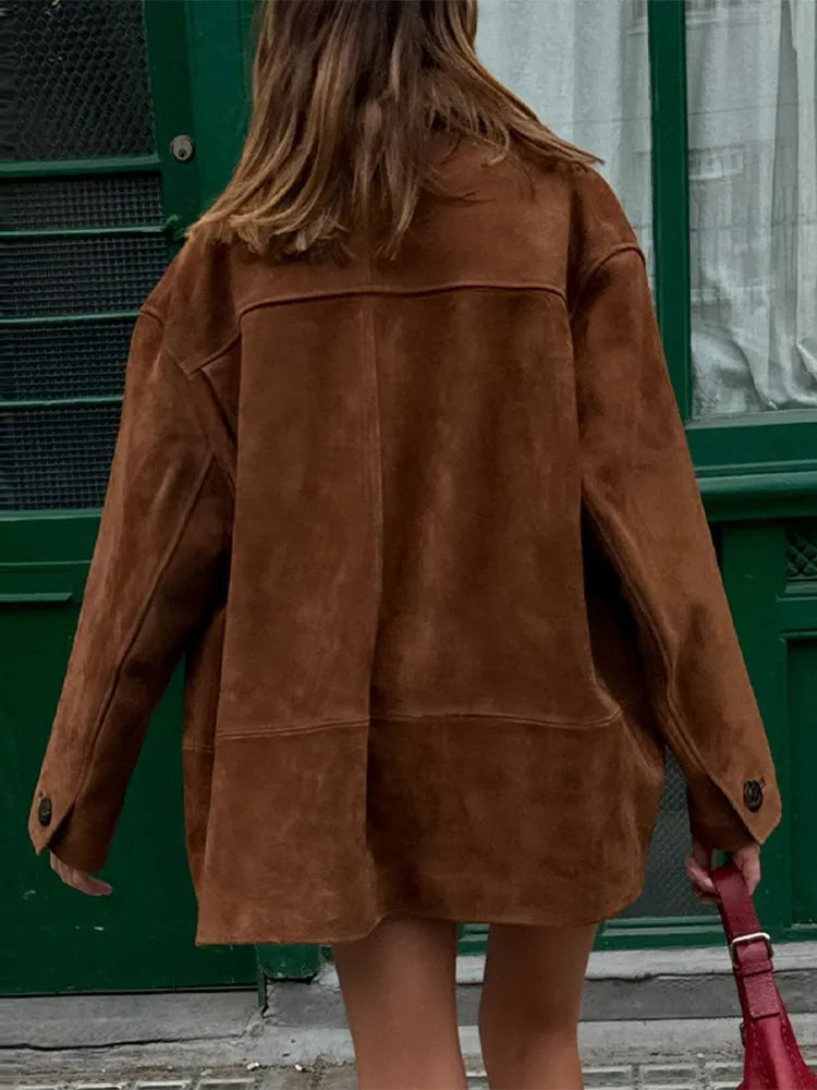 Coffee High Neck Suede Coat