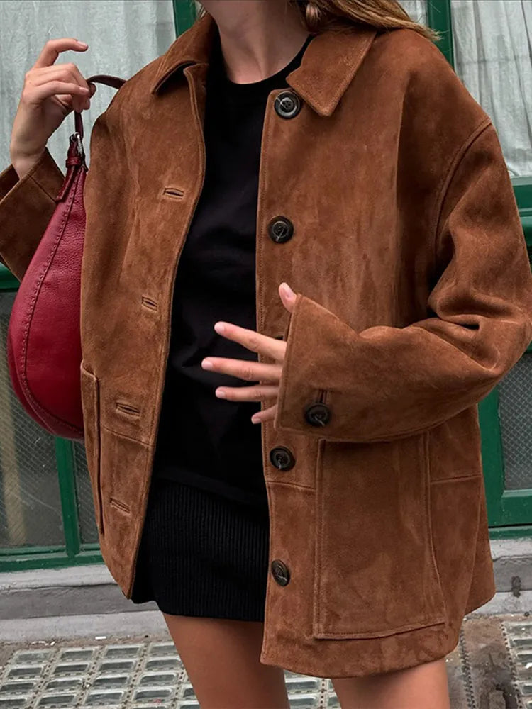 Coffee High Neck Suede Coat