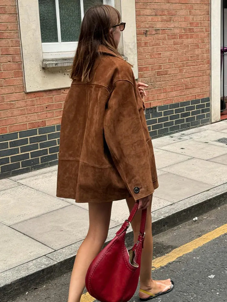 Coffee High Neck Suede Coat