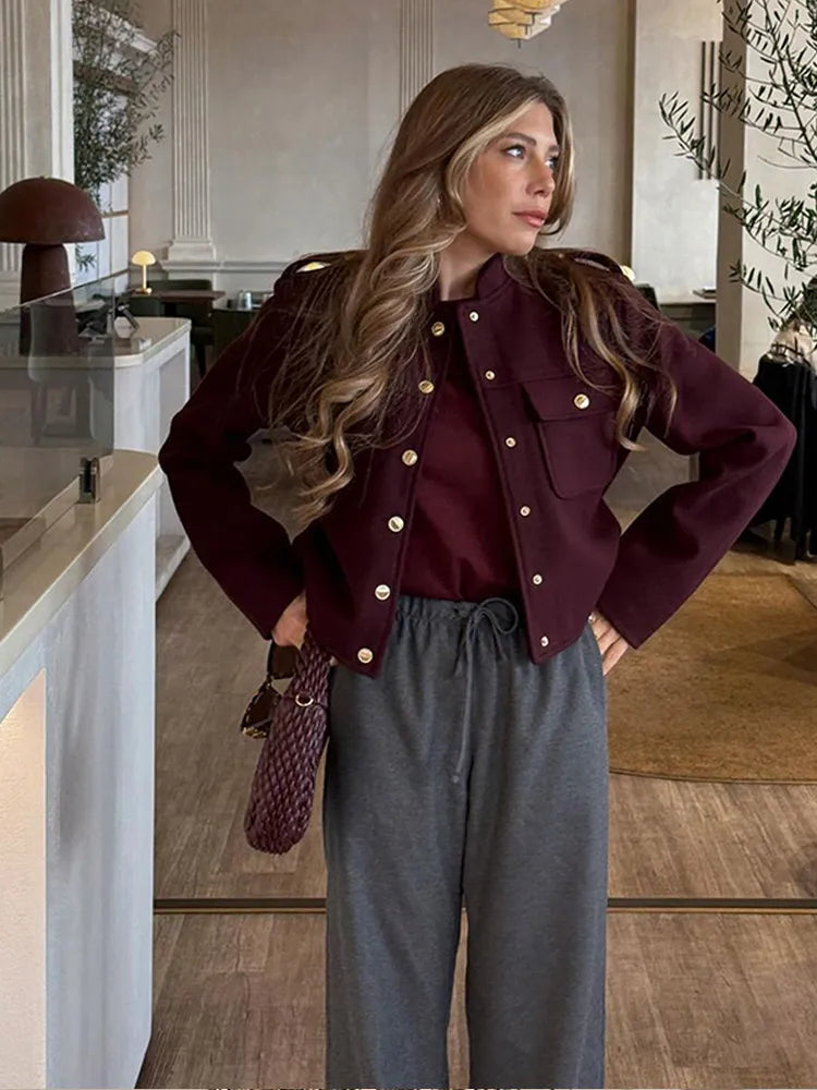 Wine Red Single Button Suit Coat