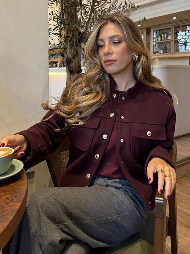 Wine Red Single Button Suit Coat