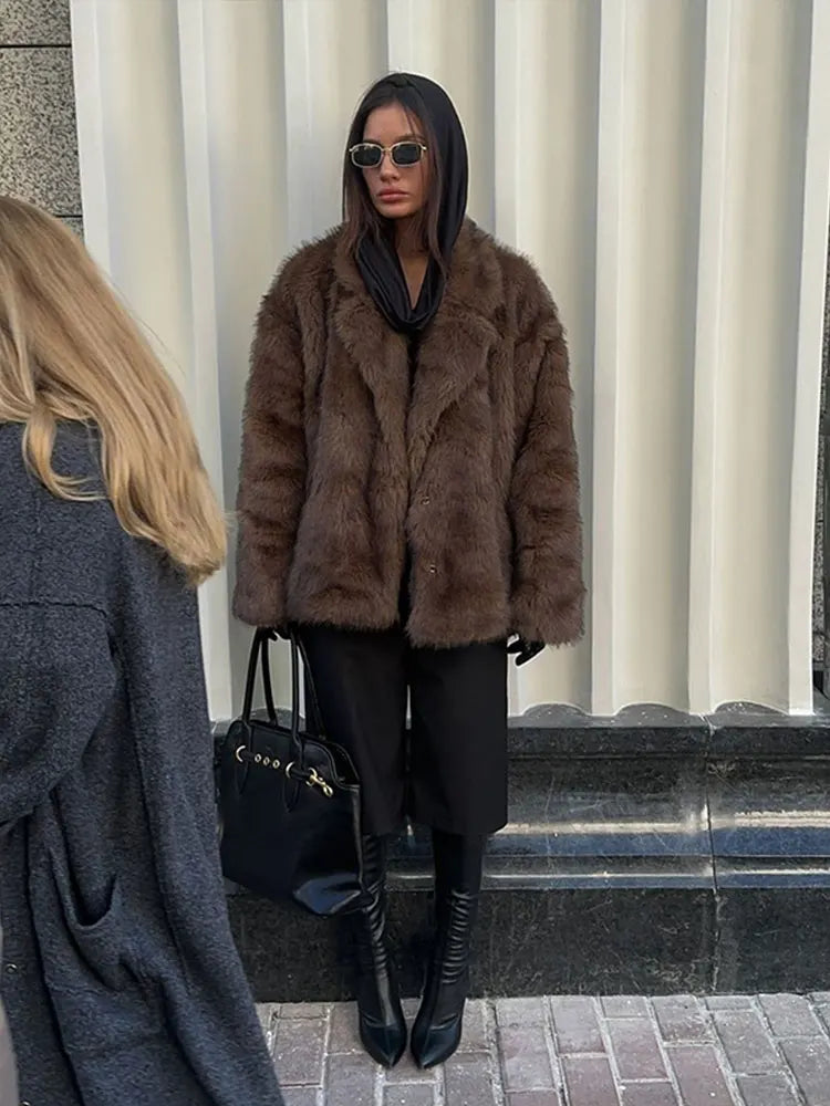 Graceful Lapel Furry Long Coat