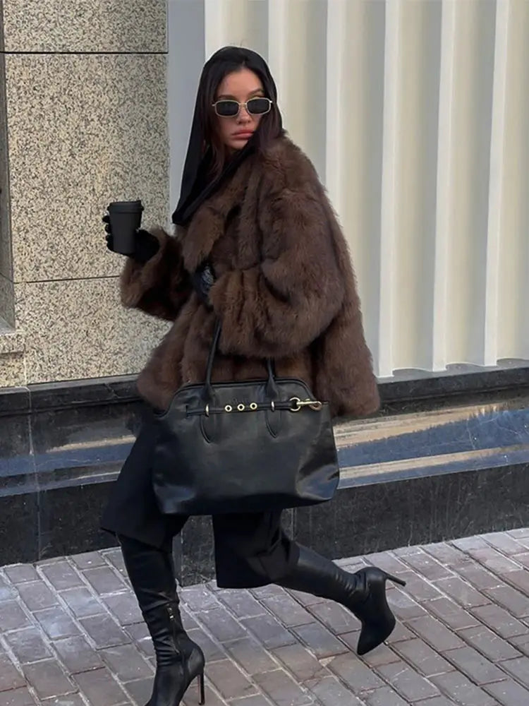 Dark Brown Lapel Mini Coat