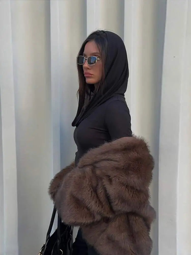Dark Brown Lapel Mini Coat
