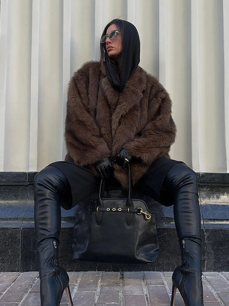 Dark Brown Lapel Mini Coat
