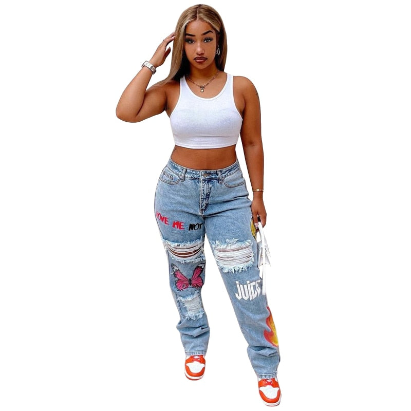 Heart Cutout Ripped High Waist Baggy Jean
