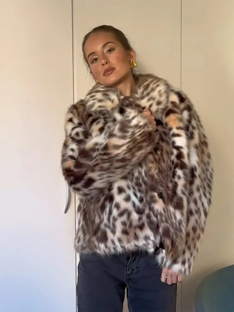 Leopard Pattern Fold Collar Coat