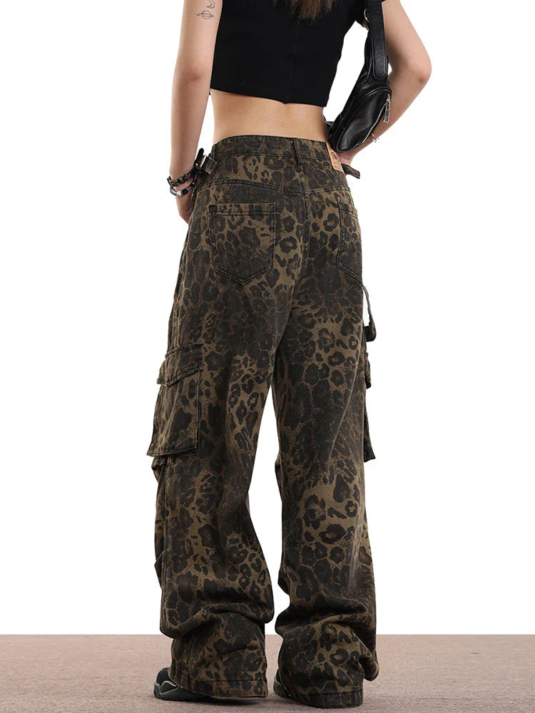 Leopard Pocket High Waist Wide Leg Jean