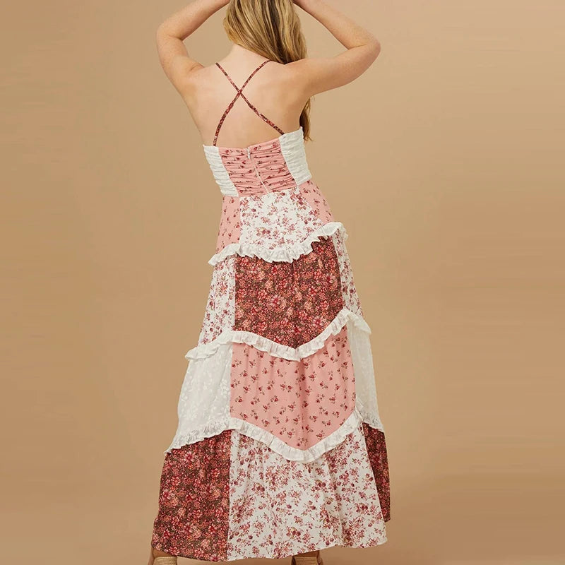 Bare Shoulder Pleated Floral Dress