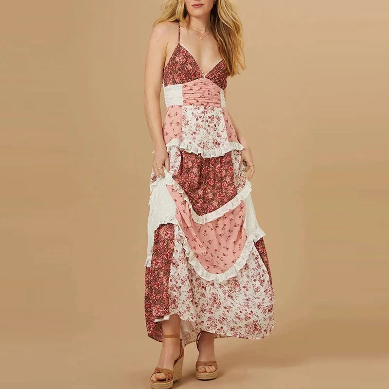 Bare Shoulder Pleated Floral Dress