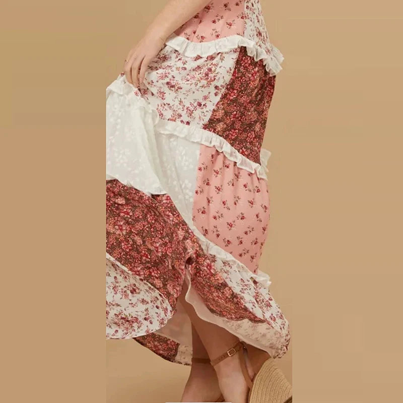 Bare Shoulder Pleated Floral Dress