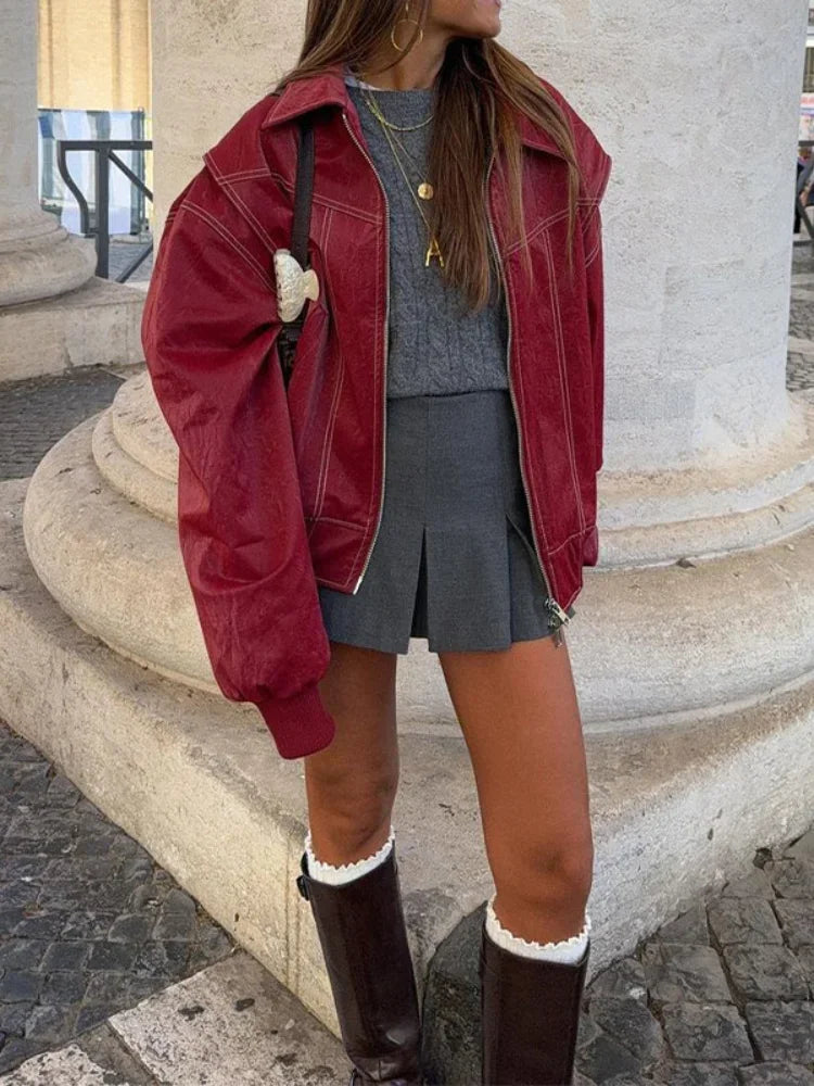 Patchwork PU Leather Mini Coat