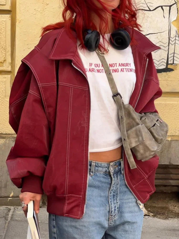 Patchwork PU Leather Mini Coat