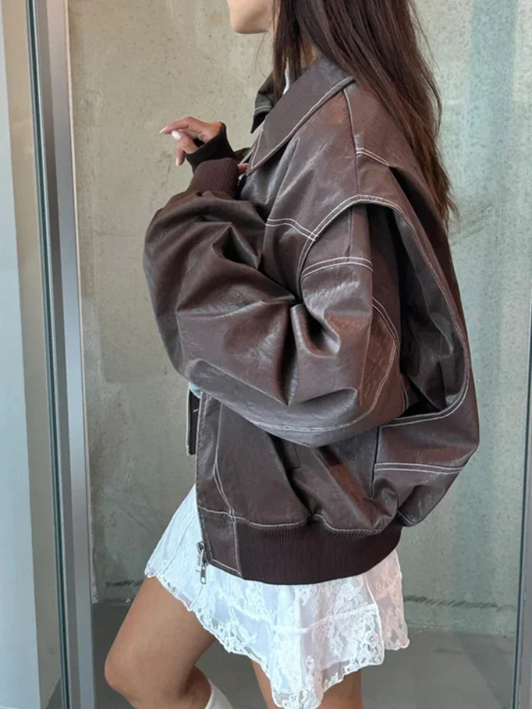 Patchwork PU Leather Mini Coat