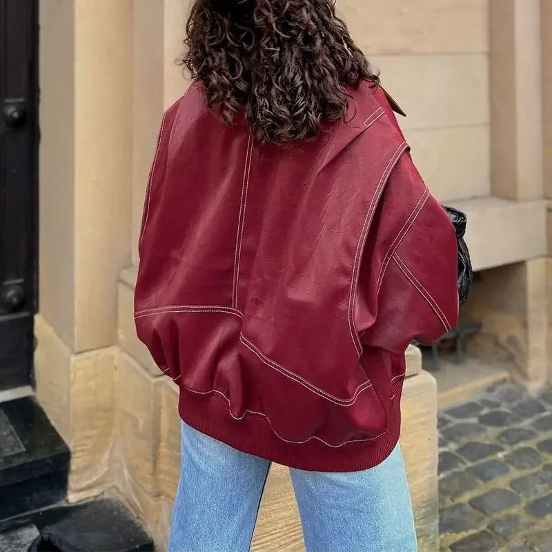 Patchwork PU Leather Mini Coat