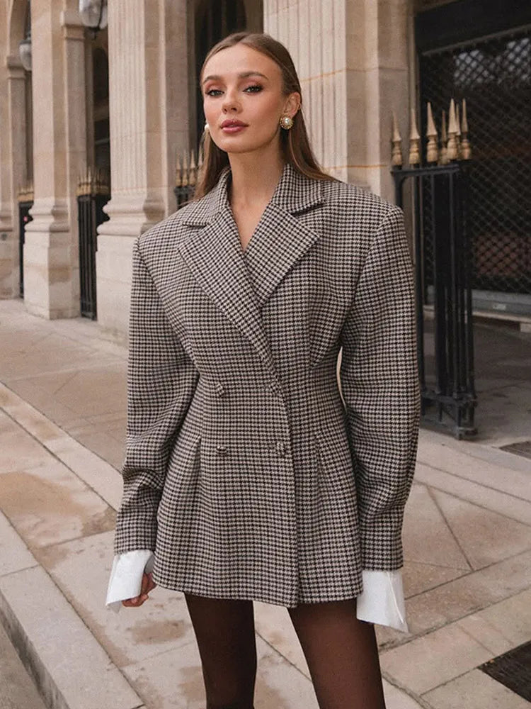 Plaid Pattern Blazer Coat