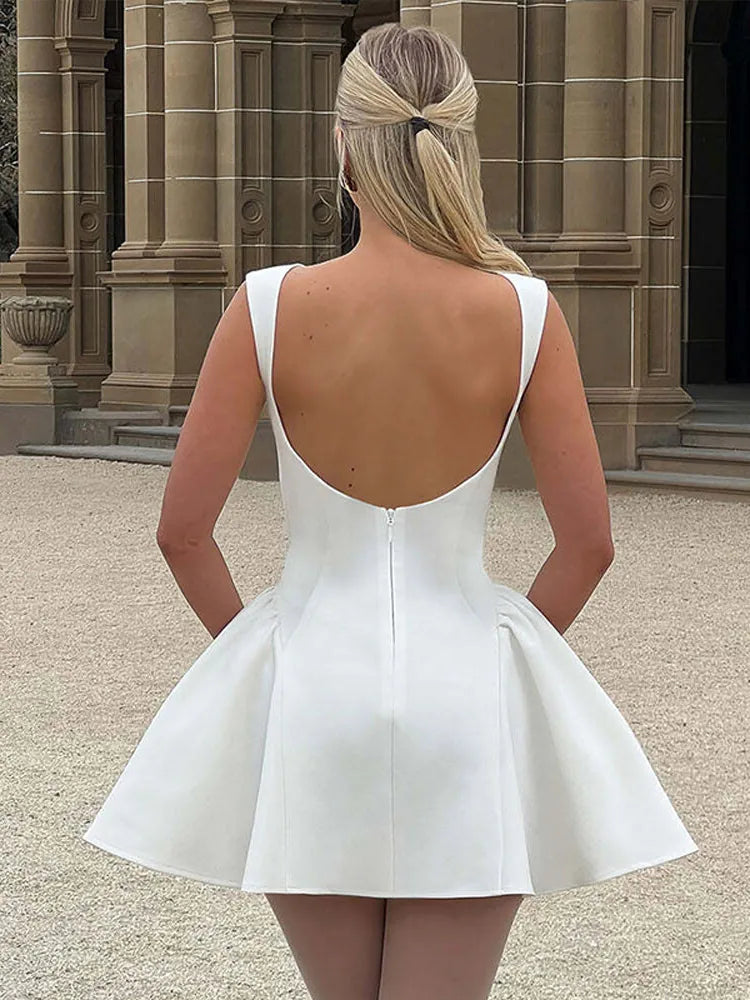 Backless A Line Sleeveless Festive Party Mini Dress