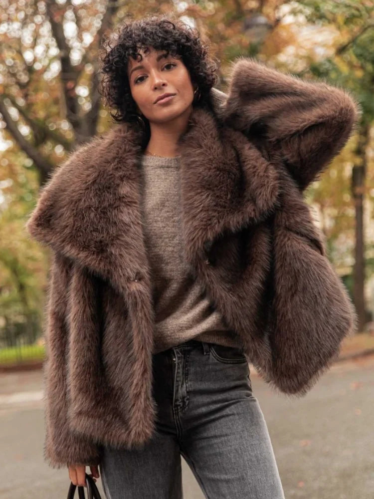 Plain Lapel Plush Thick Coat