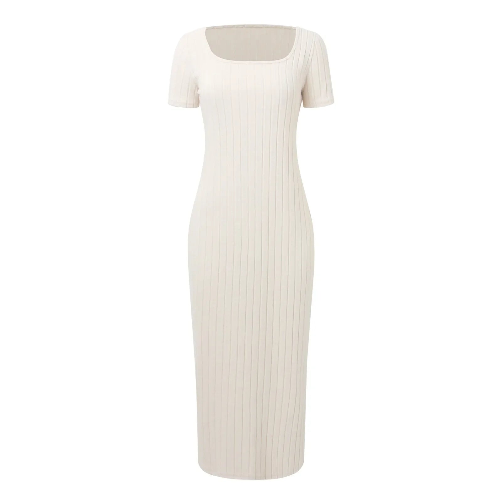Square Neck Knit Side Slit Summer Midi Dress